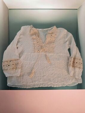 Zara Cream Gauze Lace Peasant Blouse